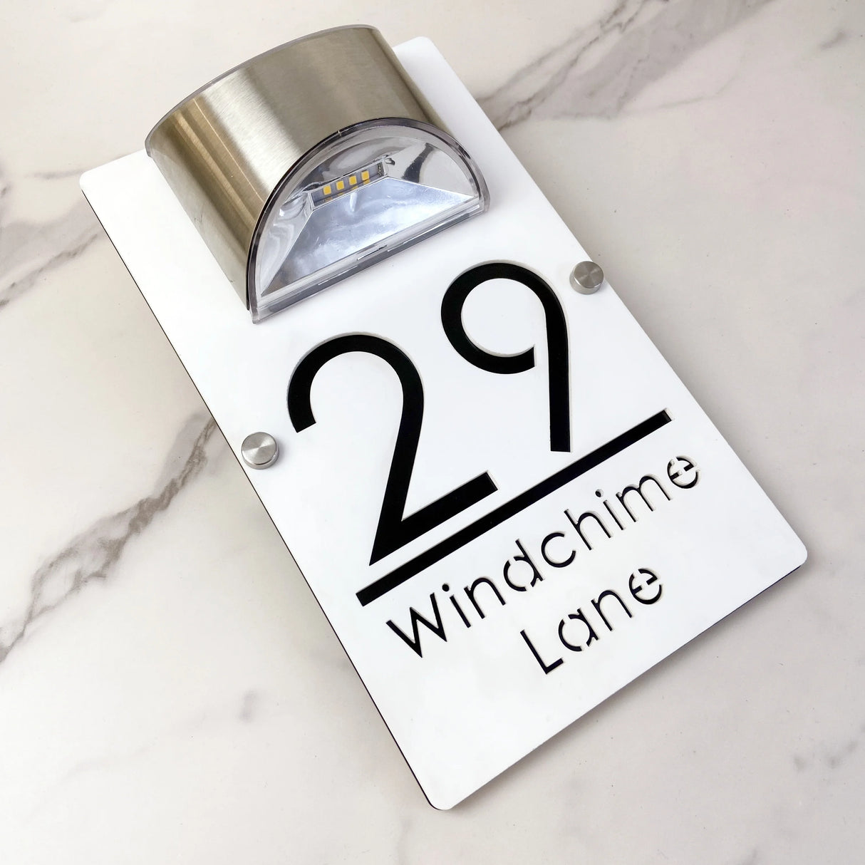 LED SOLAR CUSTOM HOUSE SIGN NUMBER STREET LARGE 32CM SIGN ACRYLIC ADDRESS DOOR WALL PLAQUE