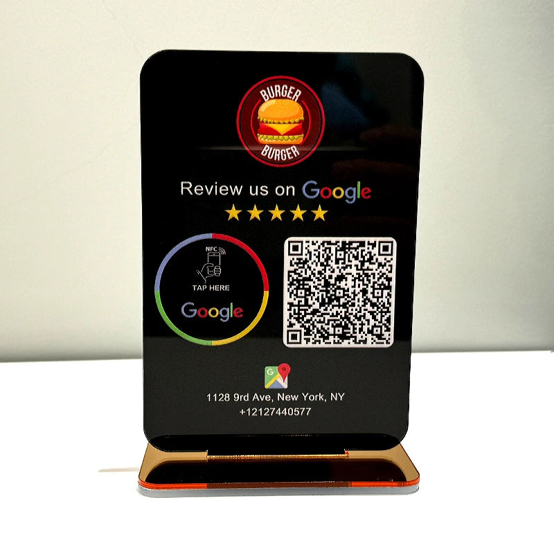 NFC QR CODE GOOGLE REVIEW SIGN LOGO BUSINESS NAME CUSTOM SOCIAL MEDIA SIGN