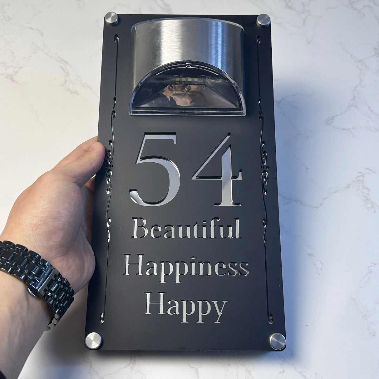 LED SOLAR DECORATIVE CUSTOM HOUSE SIGN NUMBER STREET SIGN ACRYLIC ADDRESS DOOR WALL PLAQUE