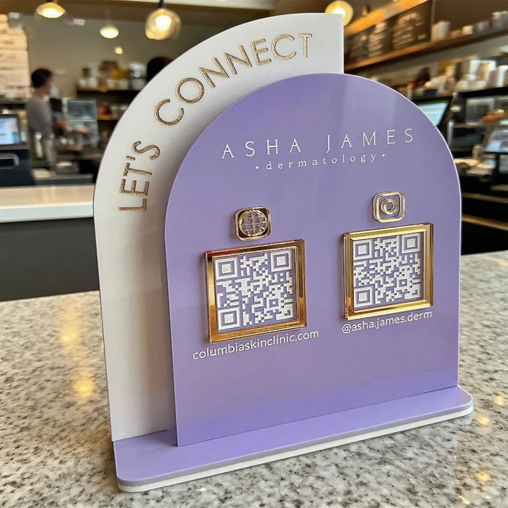 CUSTOM ACRYLIC QR CODE PAYMENT SIGN WITH LOGO SOCIAL MEDIA BUSINESS REVIEW