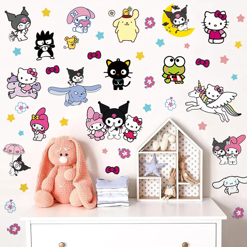 HELLO KITTY KUROMI MY MELODY PINK PURPLE WALL STICKER MURAL ART Decal