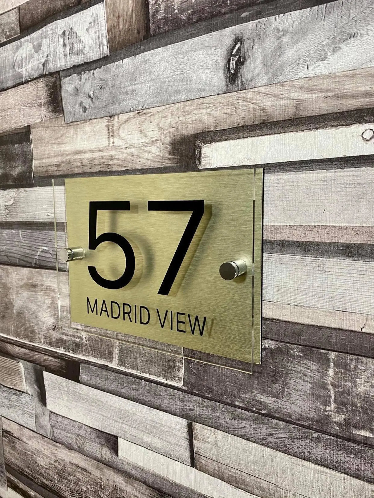 CUSTOM HOUSE SIGN GOLD NUMBER STREET SIGN GLASS EFFECT ACRYLIC ADDRESS DOOR WALL PLAQUE