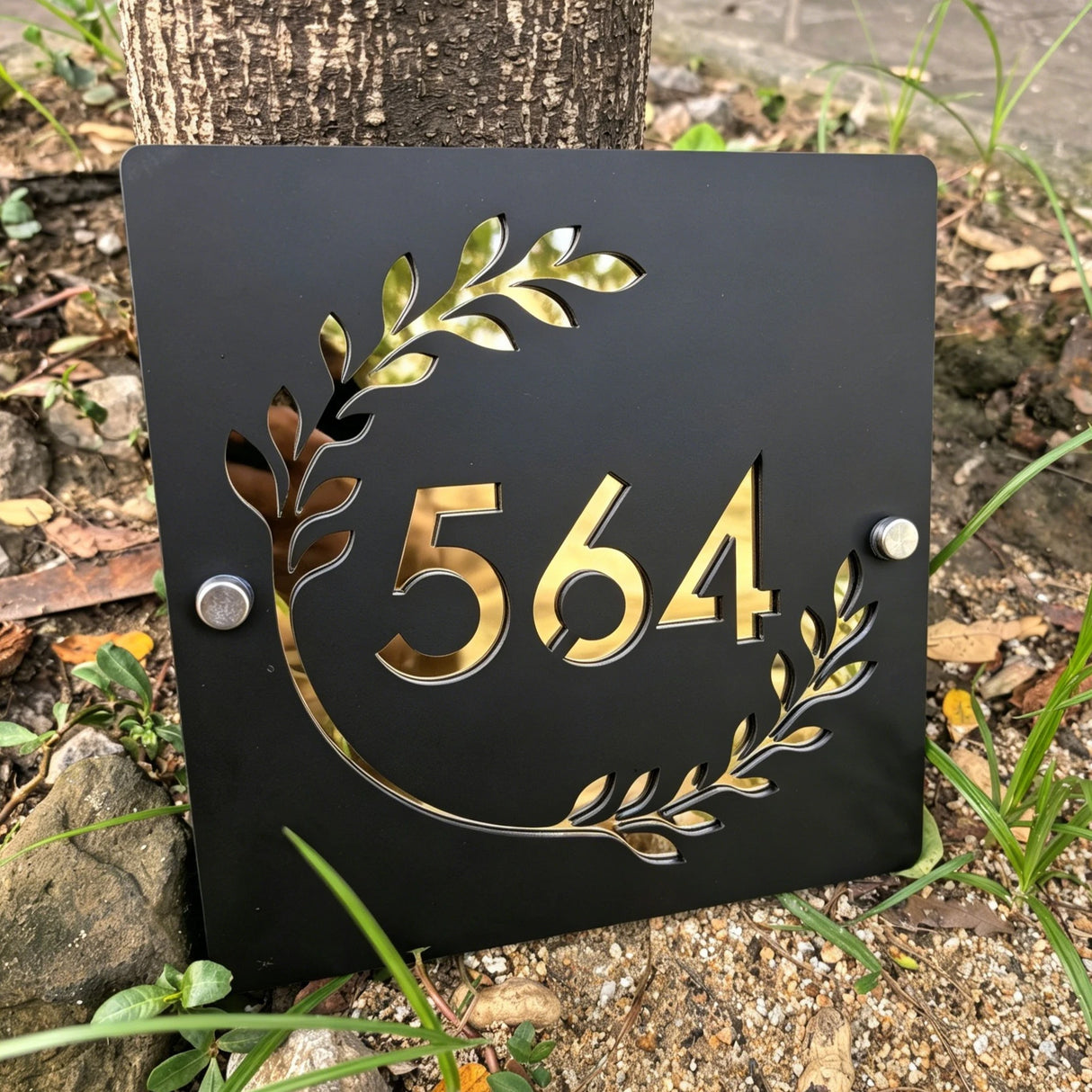 Custom Square Leaf Pattern Acrylic House Sign | Personalised Address Plaque