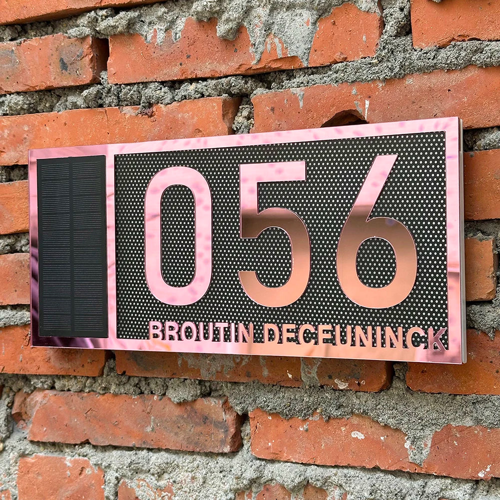 LED SOLAR CUSTOM HOUSE SIGN NUMBER STREET ACRYLIC SILVER GOLD ROSE GOLD ADDRESS DOOR WALL PLAQUE