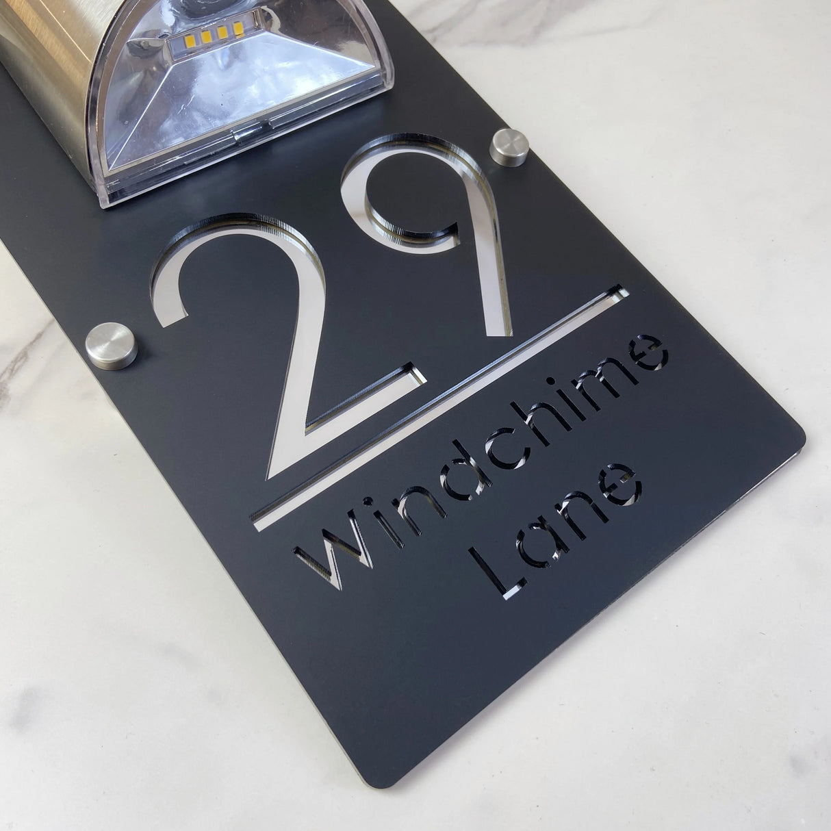 LED SOLAR CUSTOM HOUSE SIGN NUMBER STREET LARGE 32CM SIGN ACRYLIC ADDRESS DOOR WALL PLAQUE