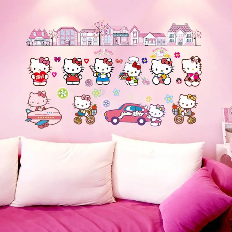 HELLO KITTY CAR HOUSE PLANE PINK PURPLE COLOURFUL WALL STICKER MURAL ART Decal