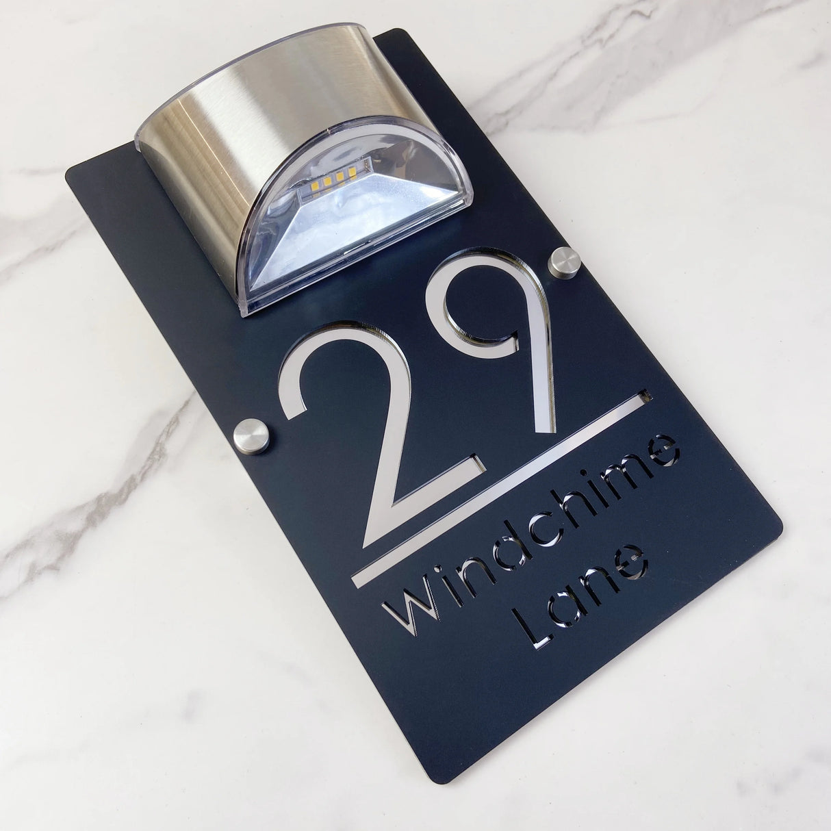 LED SOLAR CUSTOM HOUSE SIGN NUMBER STREET LARGE 32CM SIGN ACRYLIC ADDRESS DOOR WALL PLAQUE