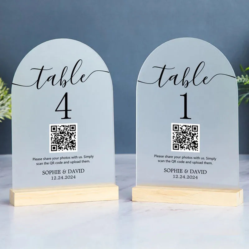 CUSTOM ACRYLIC TABLE NUMBER SIGN WITH QR CODE WEDDING RESTAURANT MENU