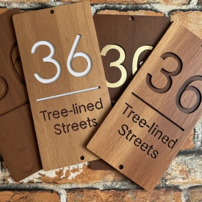 CUSTOM VERTICAL WOODEN WOOD LASER CUT OUTDOOR HOUSE SIGN NUMBER STREET HOUSE ADDRESS MAIL PLAQUE