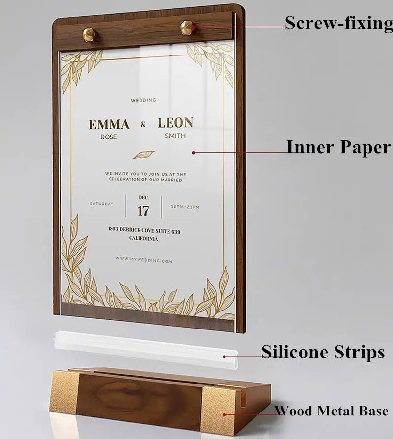 WOODEN ACRYLIC MENU HOLDER ADVERTISING WEDDING FUNCTION DISPLAY STAND A4