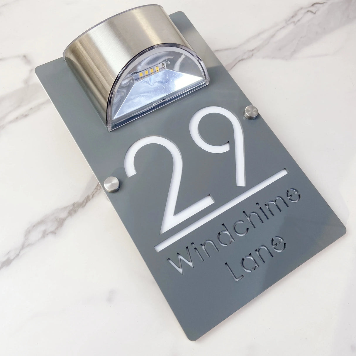 LED SOLAR CUSTOM HOUSE SIGN NUMBER STREET LARGE 32CM SIGN ACRYLIC ADDRESS DOOR WALL PLAQUE