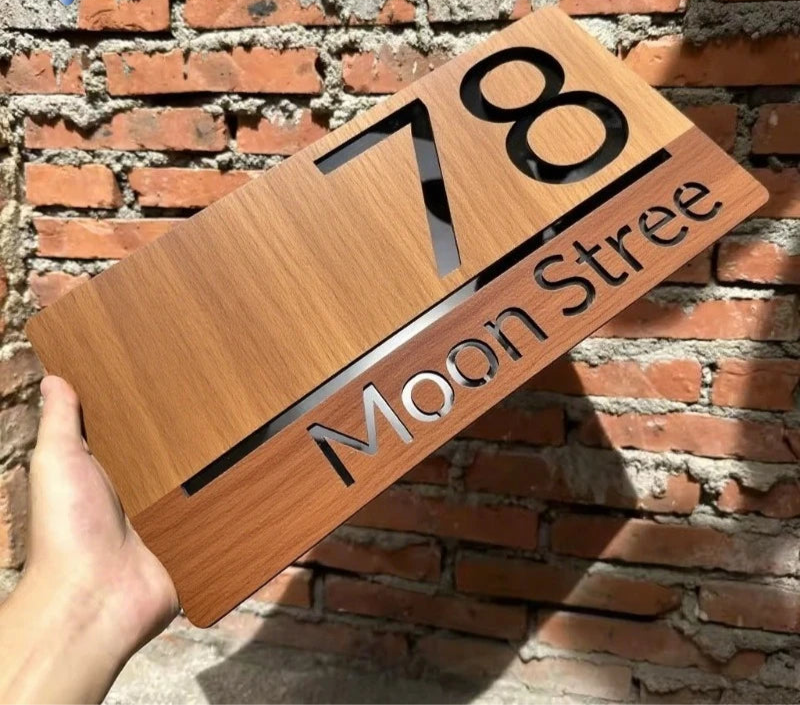 WOOD WOODEN CUSTOM OUTDOOR HOUSE SIGN NUMBER STREET HOUSE ADDRESS WALL MAIL BOX LETTER BOX PLAQUE
