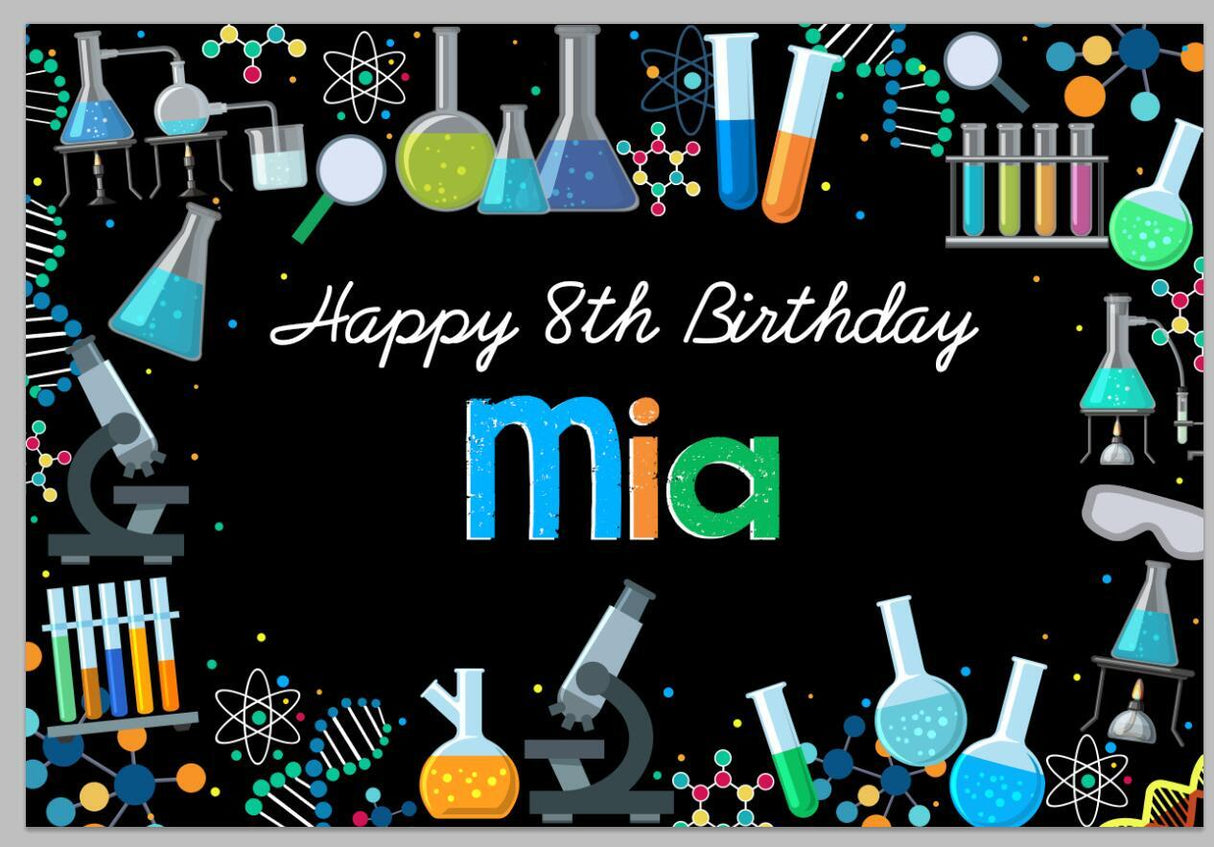 SCIENCE LAB BEAKERS MICROSCOPE BIRTHDAY PARTY BANNER BACKDROP DECORATION