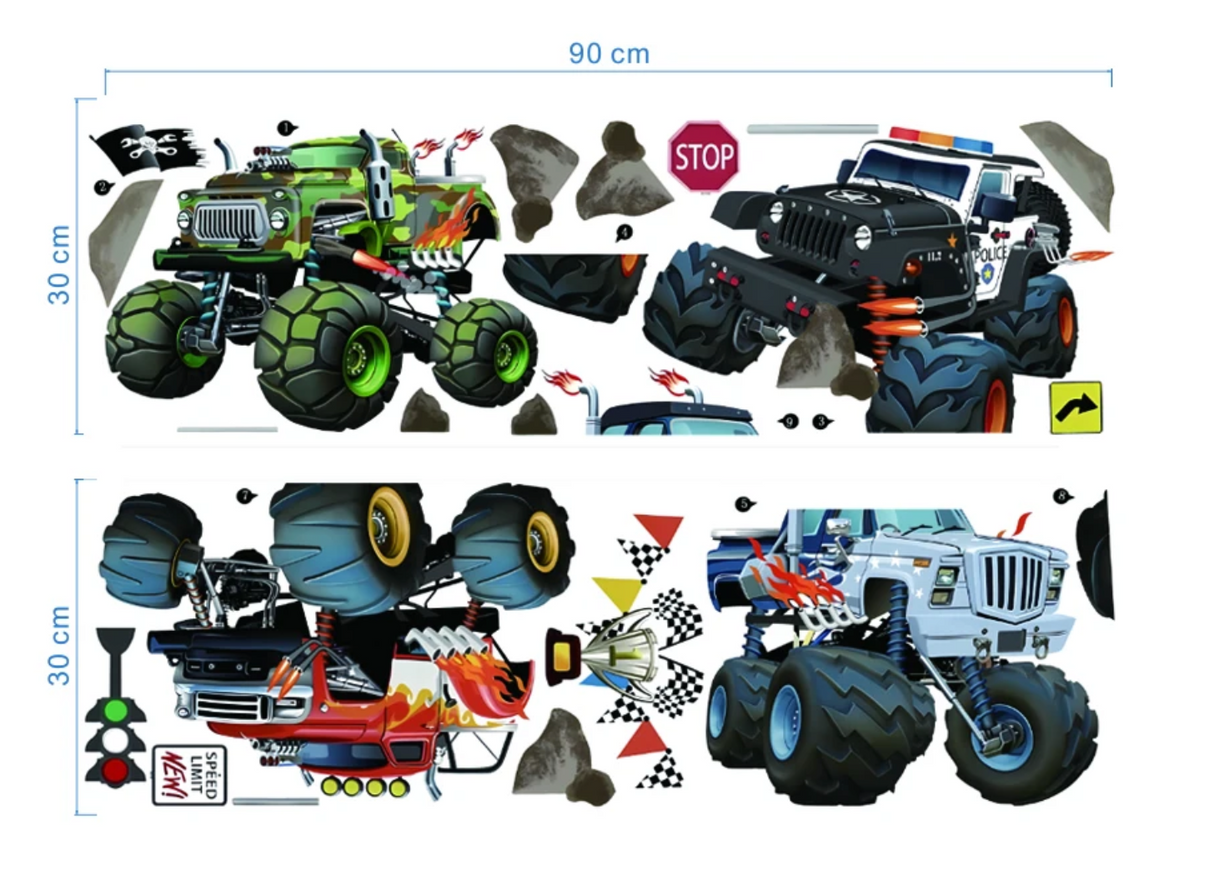 MONSTER TRUCKS CAR RACING CHAMPIONSHIP CUP FLAMES 3D WALL STICKER MURAL ART Decal