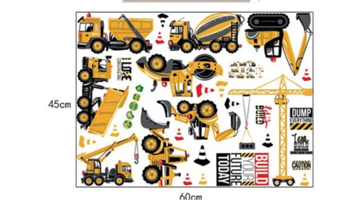 CONSTRUCTION TRUCKS BUILD SITE CRANE TRACTOR 3D WALL STICKER MURAL ART Decal