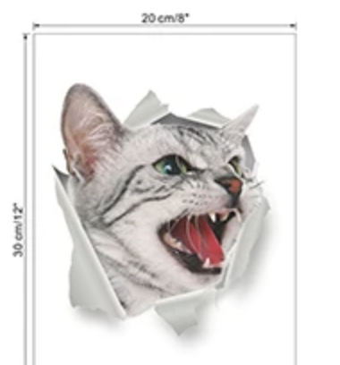 ANGRY CAT ROAR KITTY ANIMALS WALL BREAK 3D WALL STICKER MURAL ART Decal