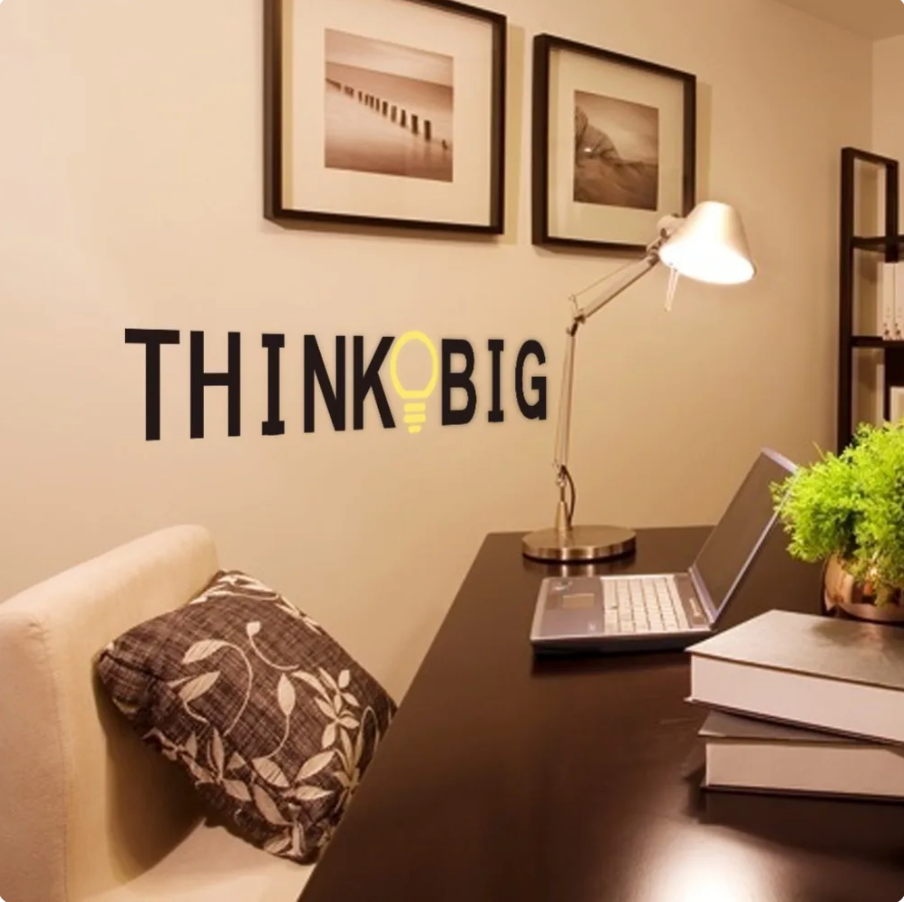 THINK BIG LIGHTBULB IDEA SLOGAN 3D WALL STICKER MURAL ART Decal