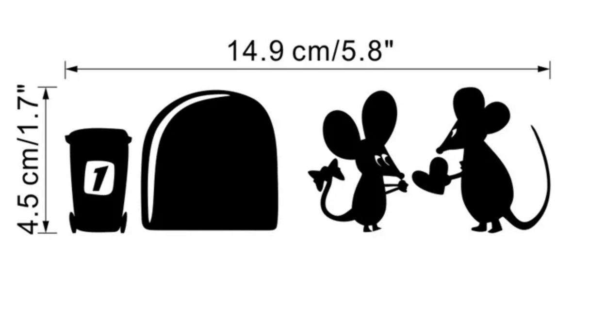 MOUSE IN LOVE HEARTS MICE SILHOUETTE 3D WALL STICKER MURAL ART Decal