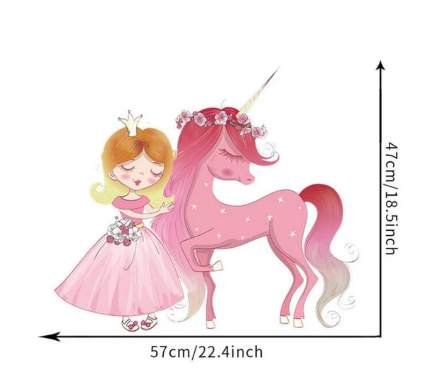 PRINCESS & UNICORN FLOWER PRETTY IN PINK CROWN 3D WALL STICKER MURAL ART Decal