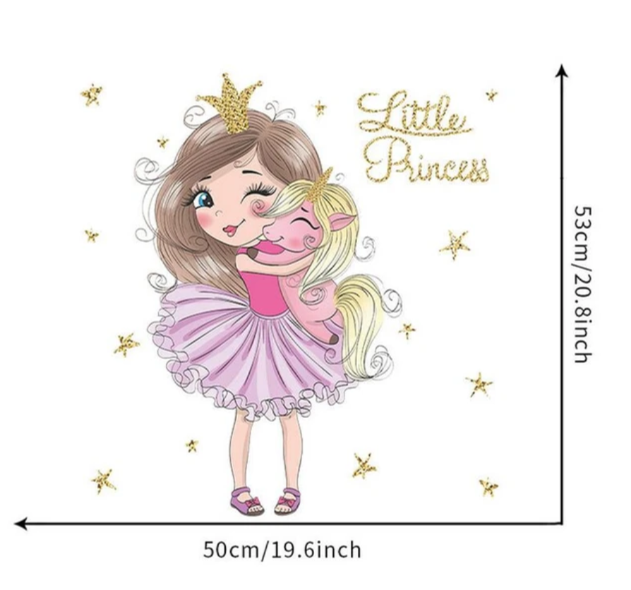LITTLE PRINCESS & UNICORN SNUGGLES STARS TUTU 3D WALL STICKER MURAL ART Decal