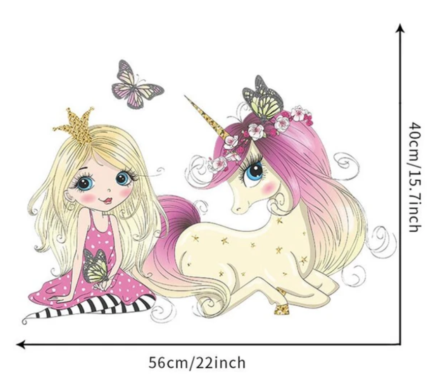PRINCESS & UNICORN FRIENDS BUTTERFLIES 3D WALL STICKER MURAL ART Decal
