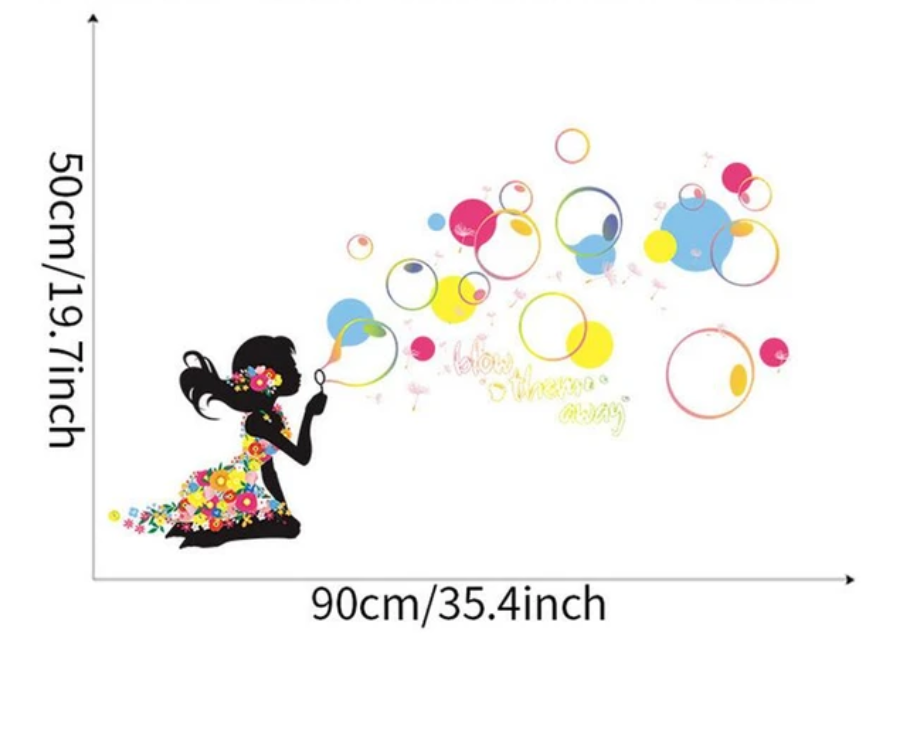 GIRL BLOWING RAINBOW BUBBLES FLOWERS DAISY 3D WALL STICKER MURAL ART Deca