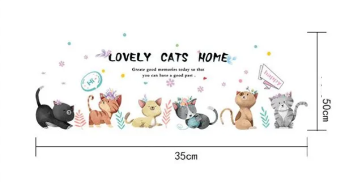 LOVELY CATS STRETCHING WITH FLOWERS KITTY KITTENS 3D WALL STICKER MURAL ART Decal