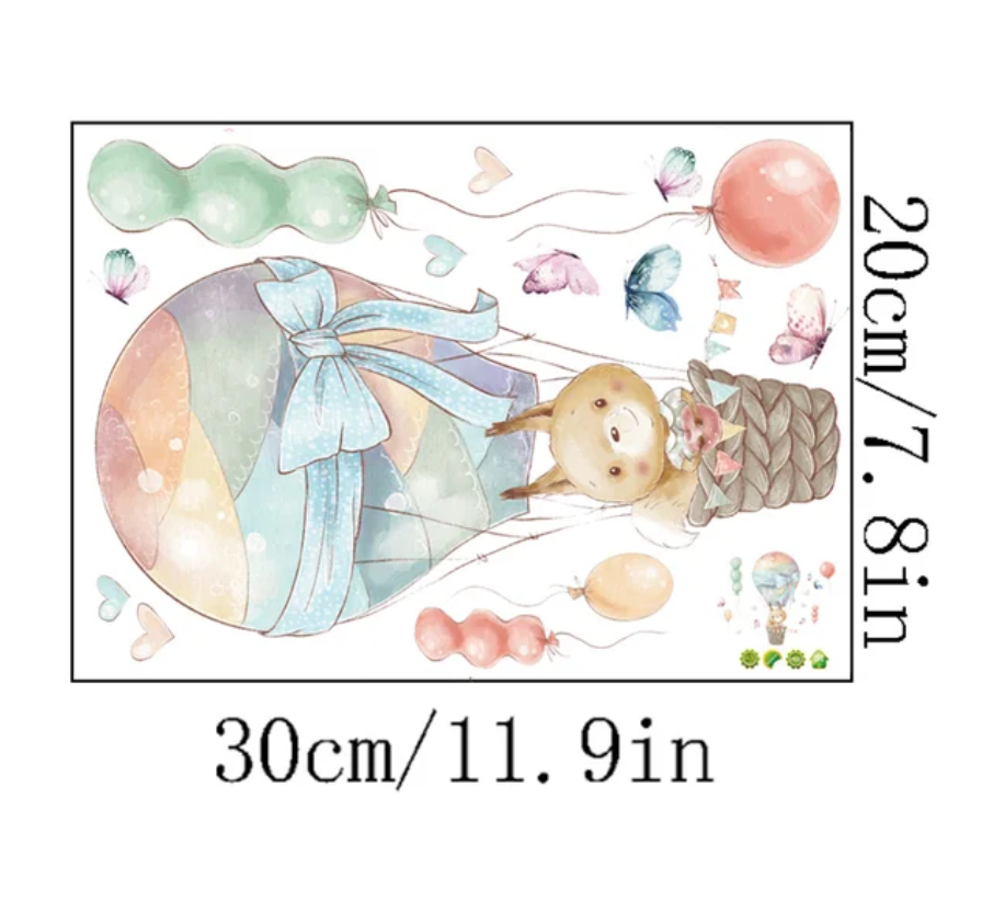 BUNNY RABBIT IN HOT AIR BALLOON BUTTERFLIES 3D WALL STICKER MURAL ART Decal