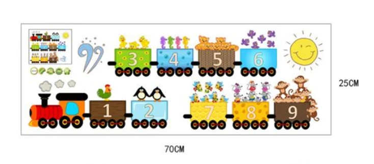 NUMBERS COUNTING TRAINS FISH ROOSTER MONKEY ANIMALS 3D WALL STICKER MURAL ART Decal