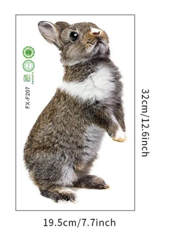 HOPPING BUNNY RABBIT CUTE ANIMALS PAWS BROWN WHITE 3D WALL STICKER MURAL ART Decal