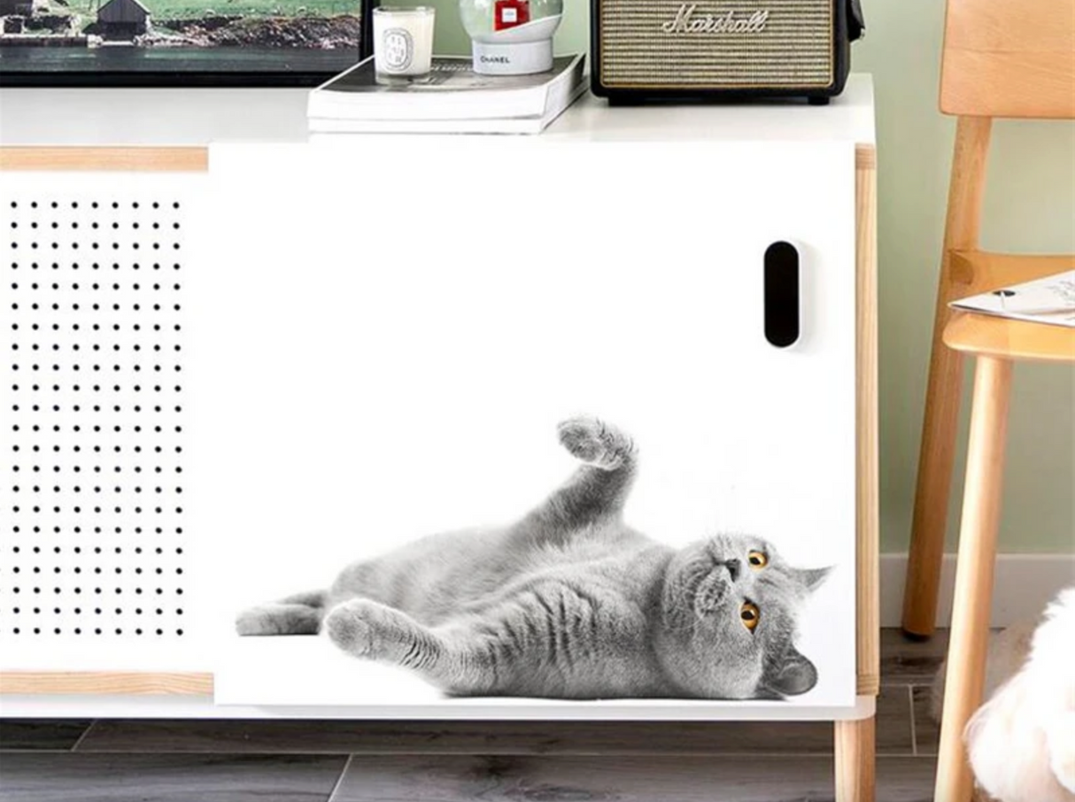 LAZY CAT KITTEN LYING DOWN CUTE ANIMALS BELLY RUB PAWS BROWN WHITE 3D WALL STICKER MURAL ART Decal