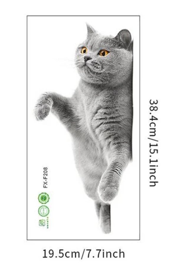 LAZY CAT KITTEN LYING DOWN CUTE ANIMALS BELLY RUB PAWS BROWN WHITE 3D WALL STICKER MURAL ART Decal