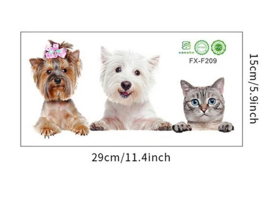 CATS DOGS FRIENDS KITTEN PUPPY BOW CUTE ANIMALS PAWS BROWN WHITE 3D WALL STICKER MURAL ART Decal