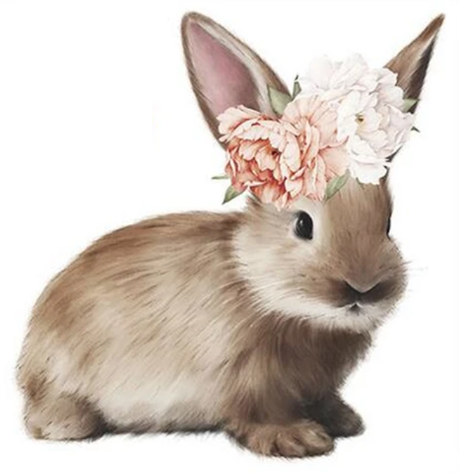 BUNNY RABBIT FLOWER CROWN FLUFFY FUR CUTE ANIMALS 3D WALL STICKER MURAL ART Decal