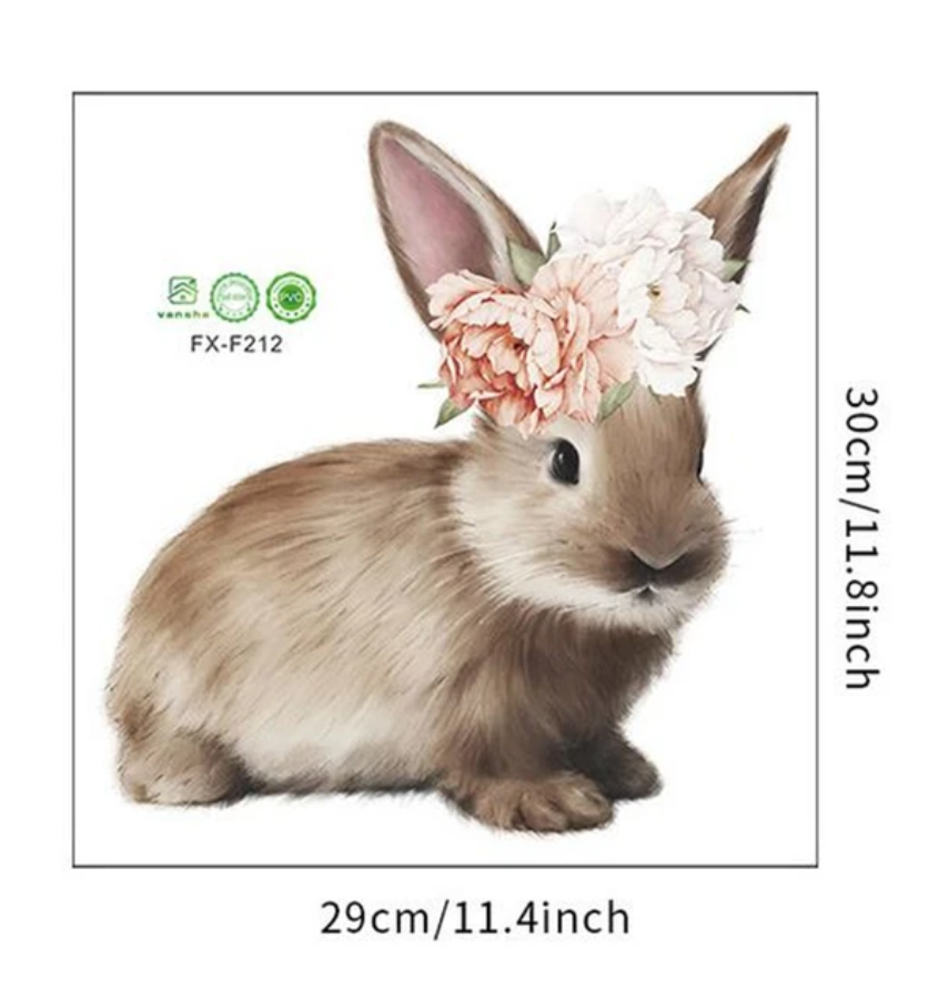 BUNNY RABBIT FLOWER CROWN FLUFFY FUR CUTE ANIMALS 3D WALL STICKER MURAL ART Decal