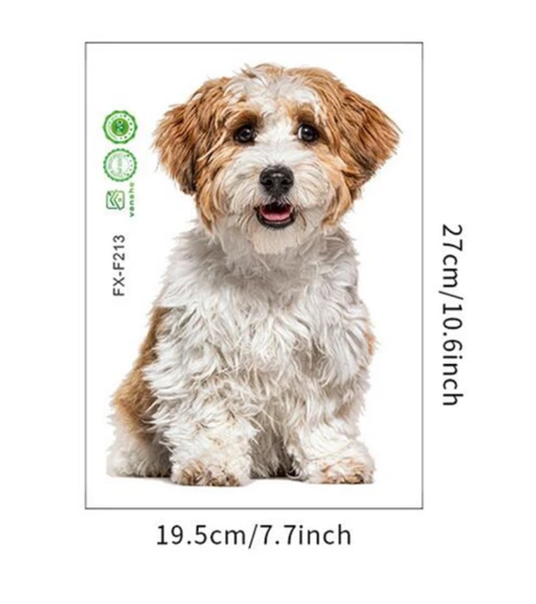 SMILING HAPPY PUPPY DOG FLUFFY FUR CUTE ANIMALS 3D WALL STICKER MURAL ART Decal