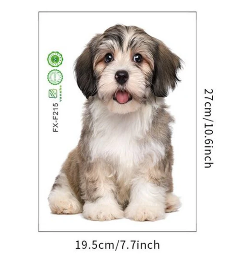 PUPPY DOG CUTE FLUFFY SITTING ANIMALS FUR 3D WALL STICKER MURAL ART Decal