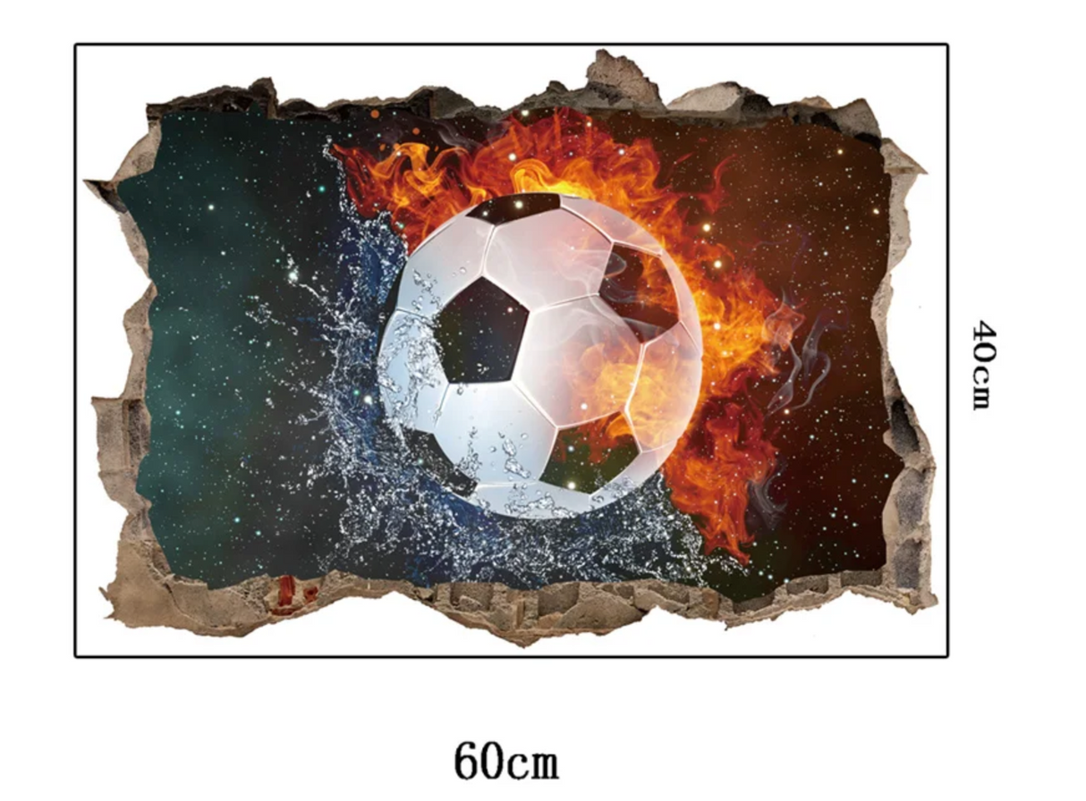 SOCCER FOOTBALL SPORTS BALL FIRE & WATER 3D WALL STICKER MURAL ART Decal