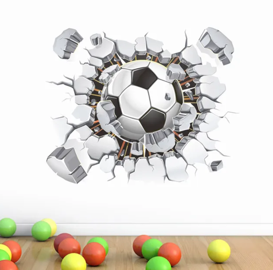 SOCCER FOOTBALL SPORTS BALL WALL BREAK SMASH 3D WALL STICKER MURAL ART Decal