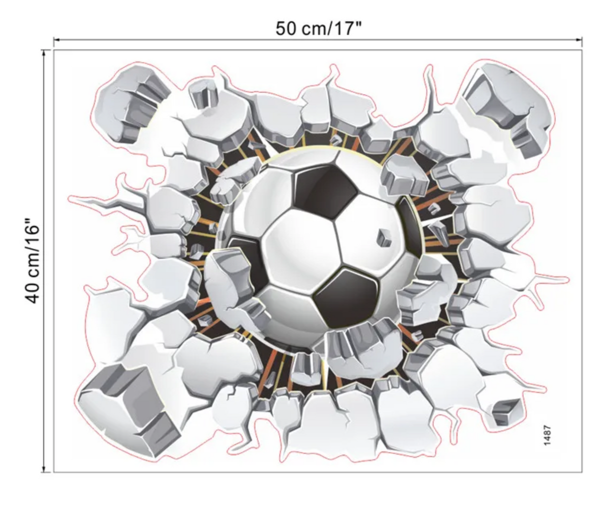 SOCCER FOOTBALL SPORTS BALL WALL BREAK SMASH 3D WALL STICKER MURAL ART Decal