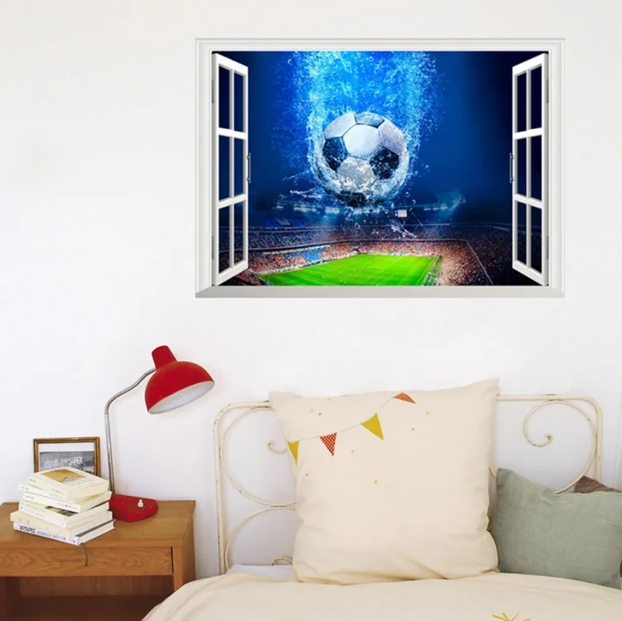SOCCER FOOTBALL SPORTS BALL METEOR WINDOW VIEW 3D WALL STICKER MURAL ART Decal