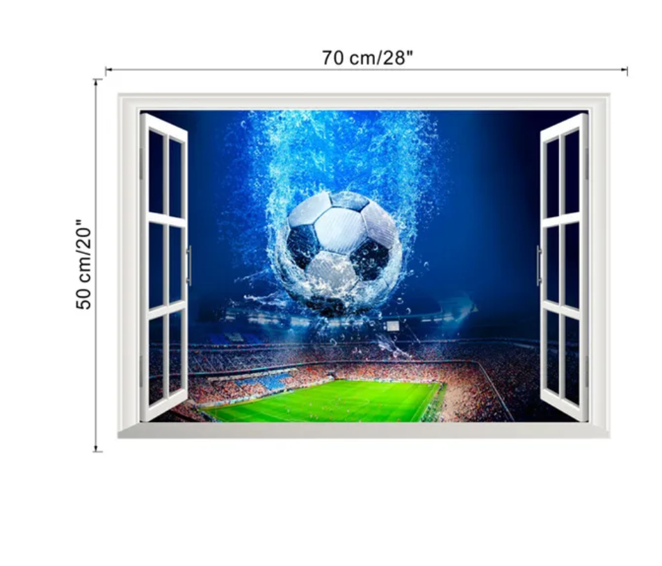 SOCCER FOOTBALL SPORTS BALL METEOR WINDOW VIEW 3D WALL STICKER MURAL ART Decal