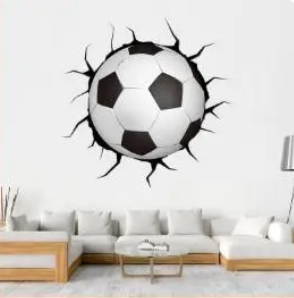 SOCCER FOOTBALL SPORTS BALL WALL BREAK CRACKS 3D WALL STICKER MURAL ART Decal