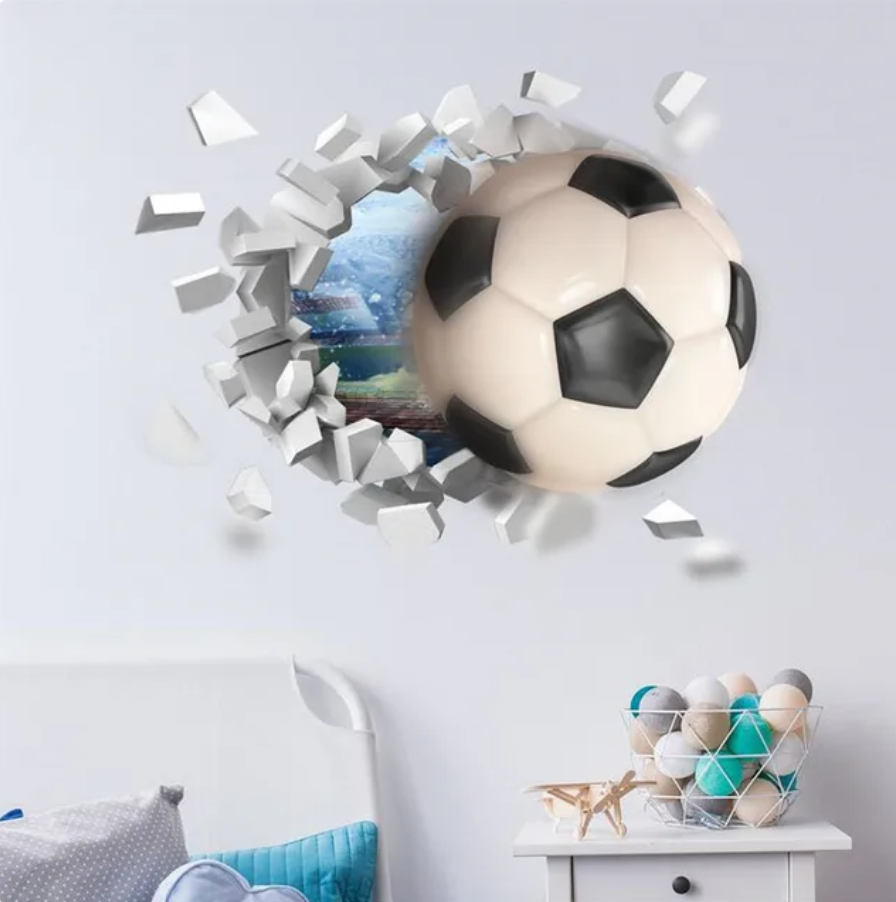 SOCCER FOOTBALL SPORTS FAST BALL WALL BREAK CRACKS 3D WALL STICKER MURAL ART Decal