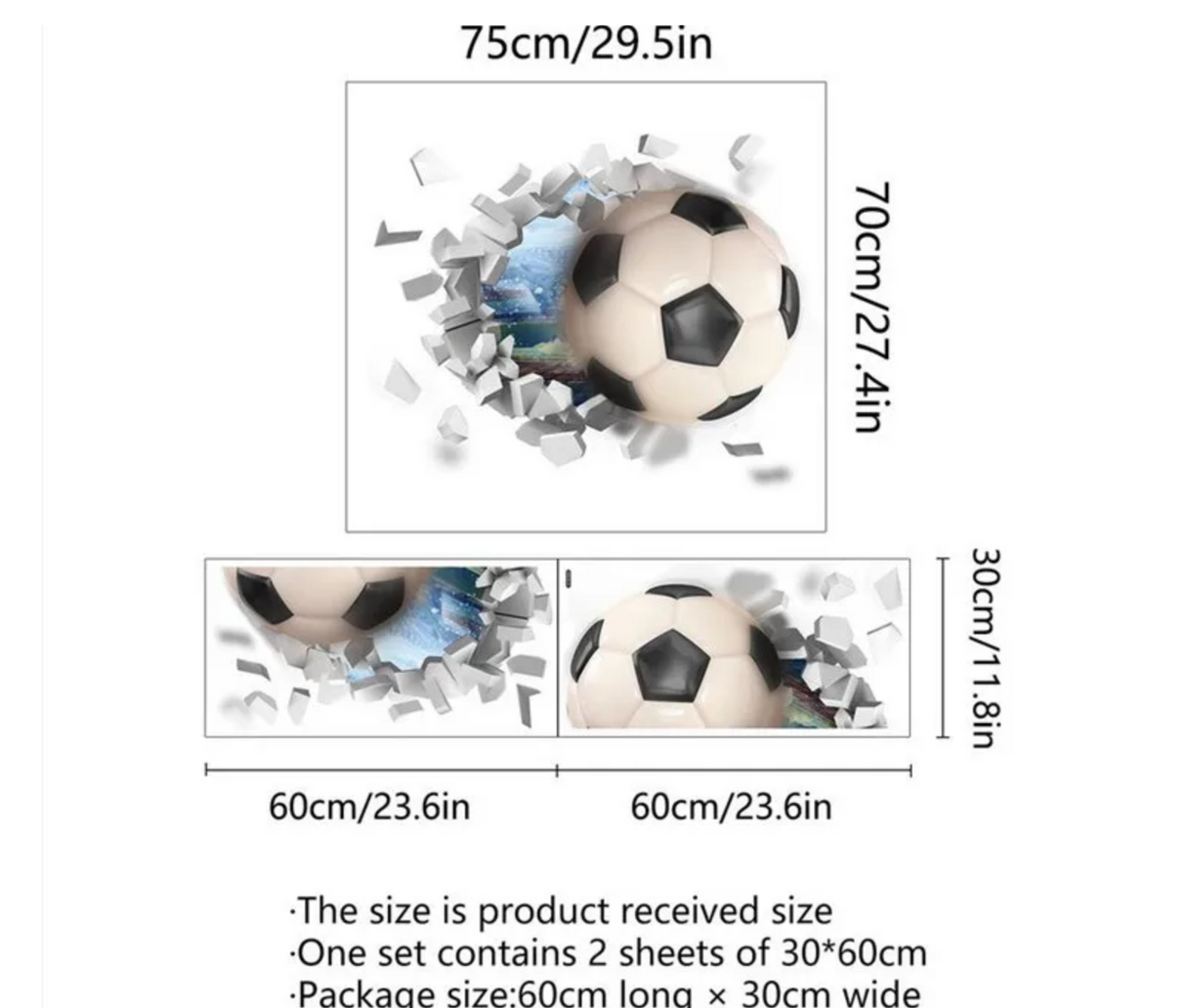 SOCCER FOOTBALL SPORTS FAST BALL WALL BREAK CRACKS 3D WALL STICKER MURAL ART Decal