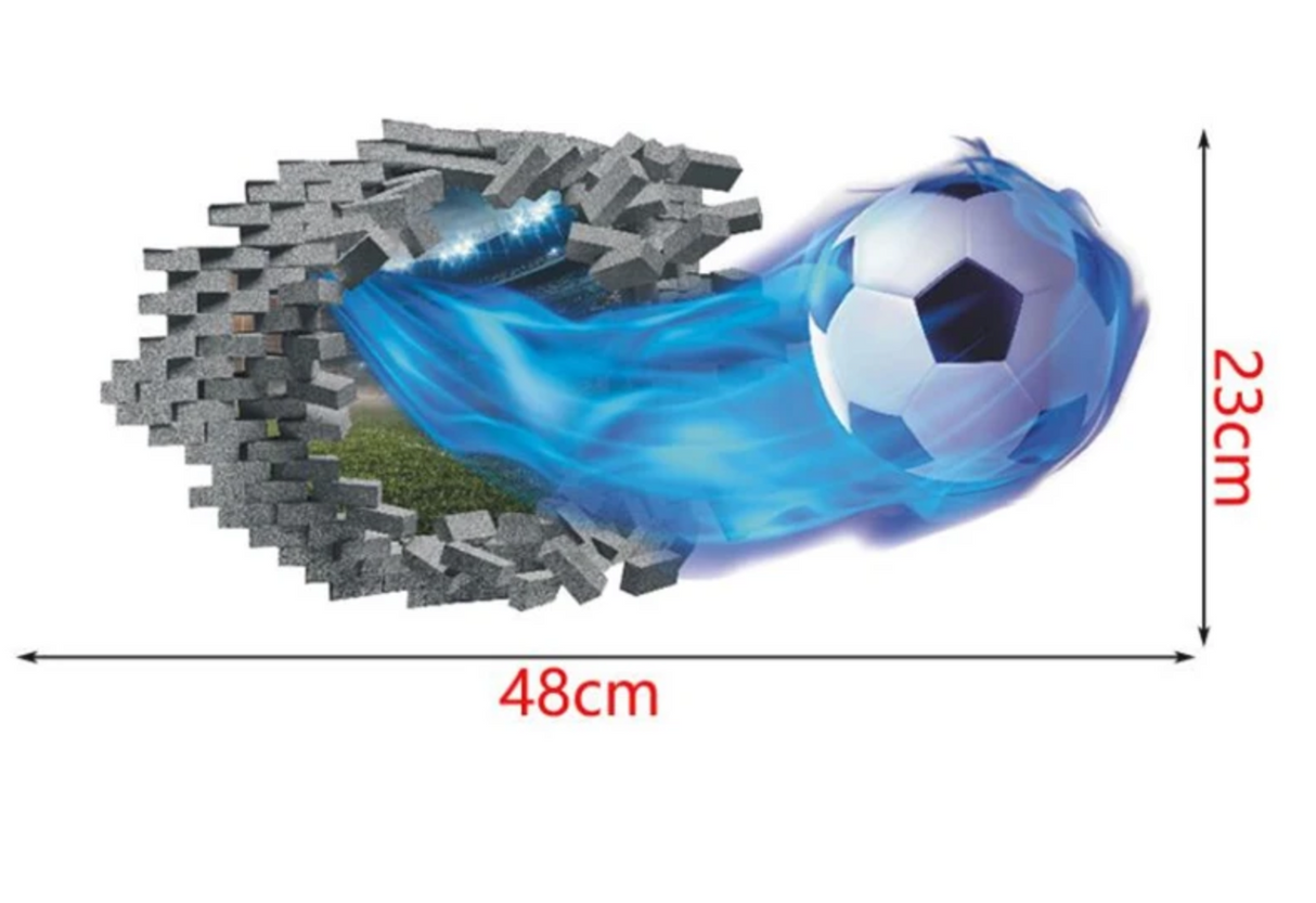 SOCCER FOOTBALL SPORTS FAST BALL METEOR WALL BREAK BRICKS 3D WALL STICKER MURAL ART Decal