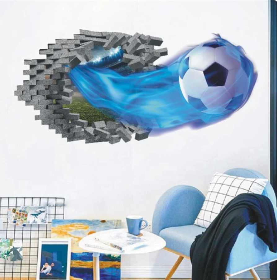 SOCCER FOOTBALL SPORTS FAST BALL METEOR WALL BREAK BRICKS 3D WALL STICKER MURAL ART Decal