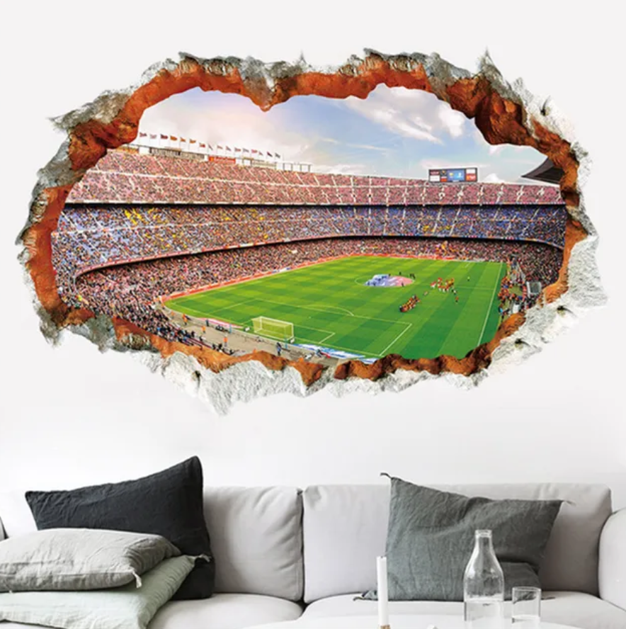 SOCCER FOOTBALL FIELD SPORTS BALL WALL BREAK BRICKS 3D WALL STICKER MURAL ART Decal
