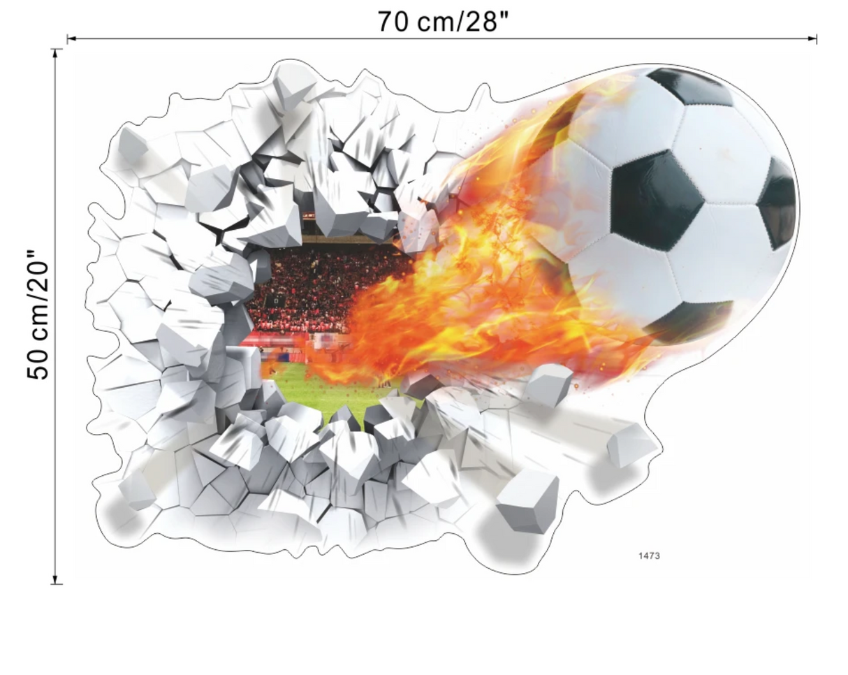 SOCCER FOOTBALL SPORTS BALL ON FIRE 3D WALL STICKER MURAL ART Decal