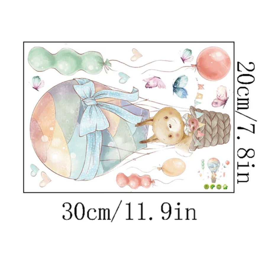 BUNNY RABBIT HOT AIR BALLOONS ANIMALS BRICKS 3D WALL STICKER MURAL ART Decal